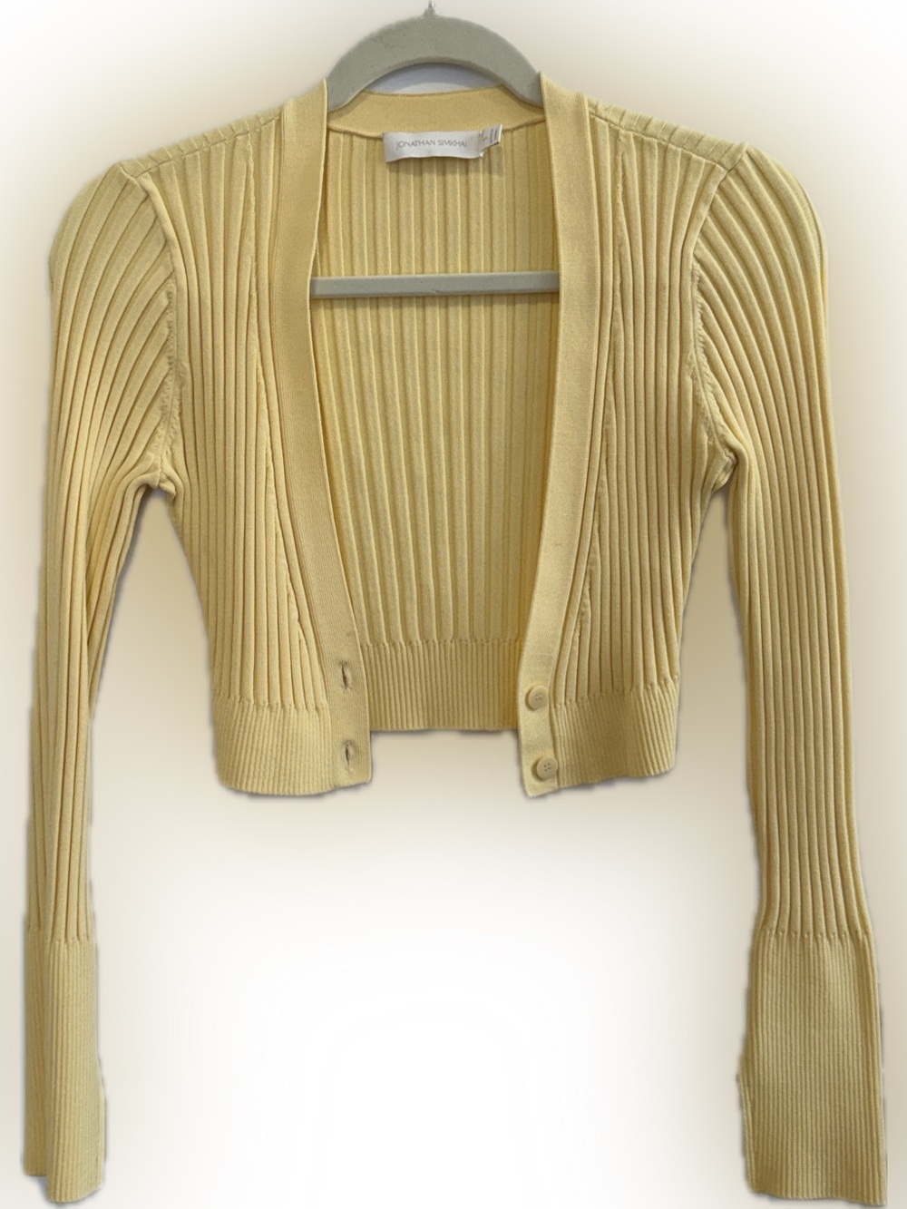 Jonathan Simkhai Pale Yellow Ribbed Cropped Cardigan